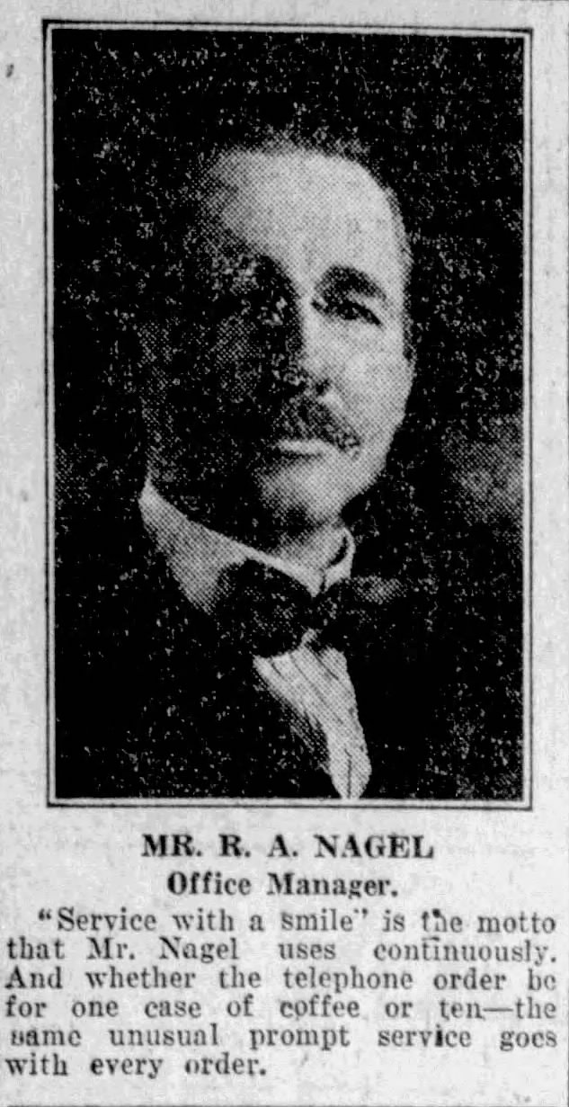 Portrait and office blurb for R. A. Nagel; San Antonio Light, 26 Aug 1923, page 63