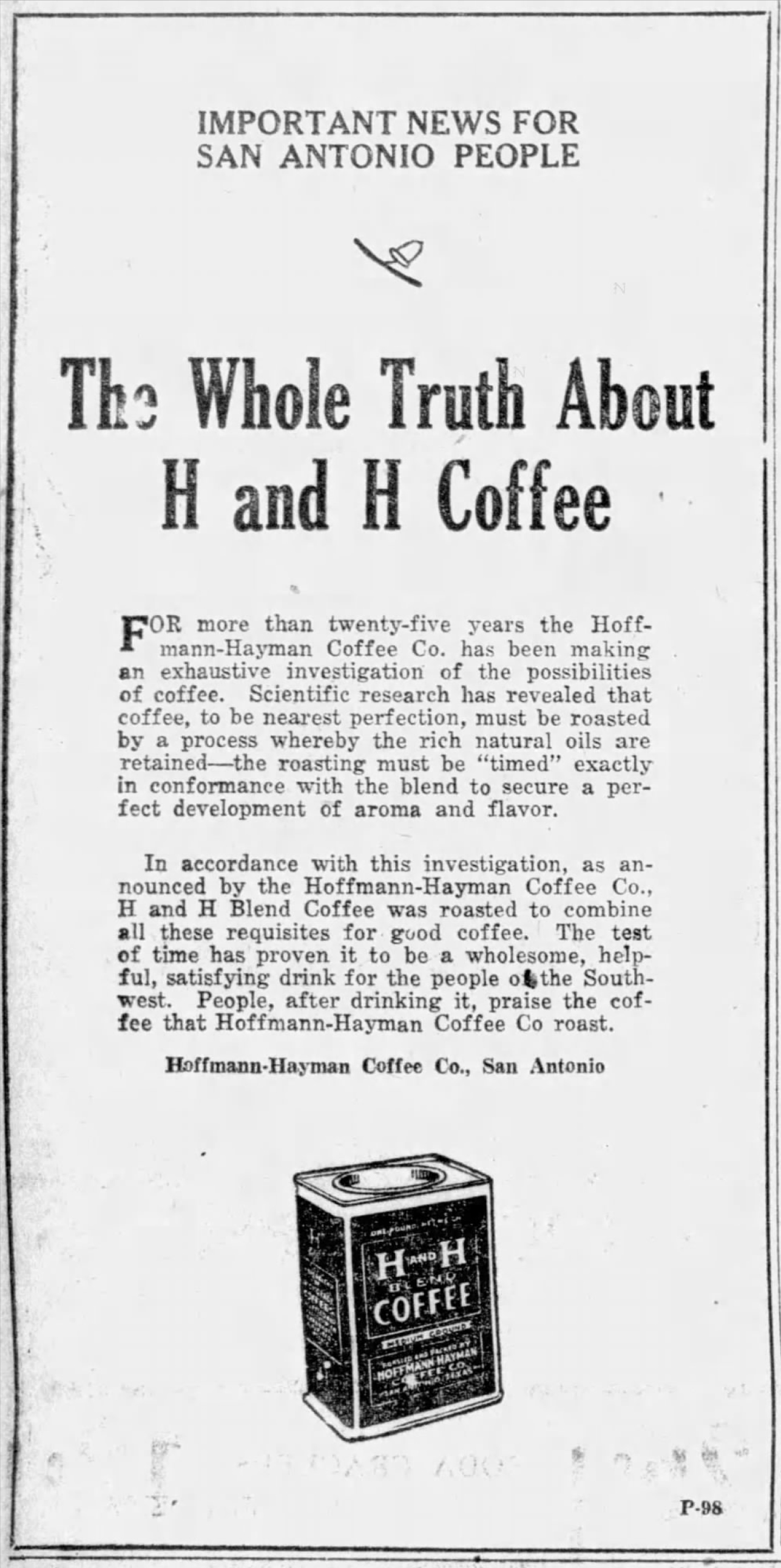 H and H display: "Important news for San Antonio people"; 14 Mar 1924, page 18