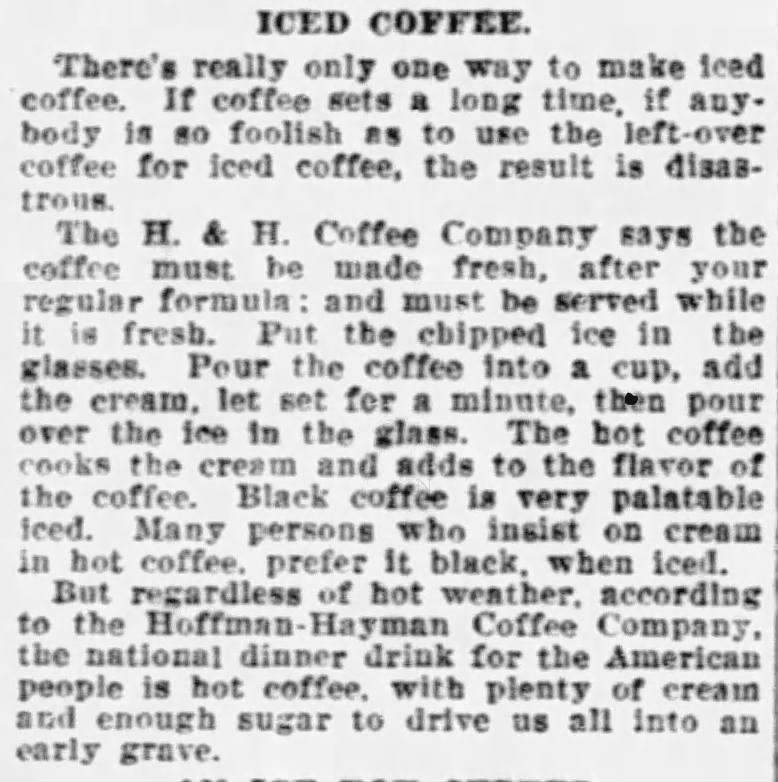 Household column — Iced Coffee; San Antonio Express-News, 22 Apr 1924, page 13