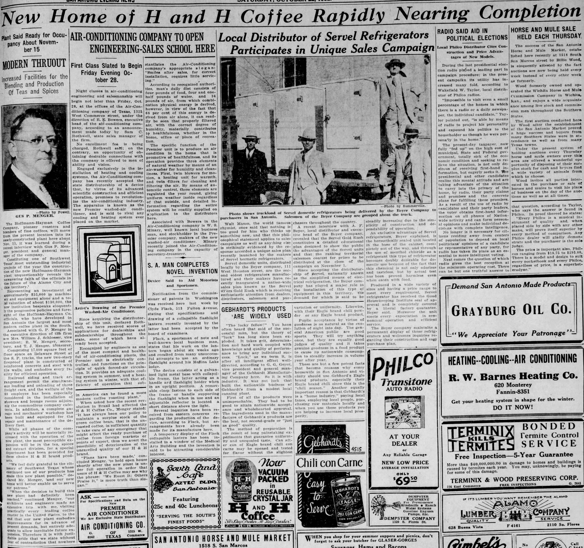 News feature with plant photograph, new Hoffmann-Hayman building; The News, 22 Oct 1932, page 7