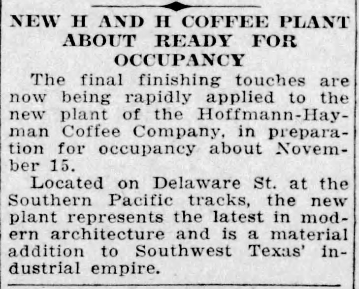 New H and H Coffee Plant About Ready for Occupancy — The News, 5 November 1932