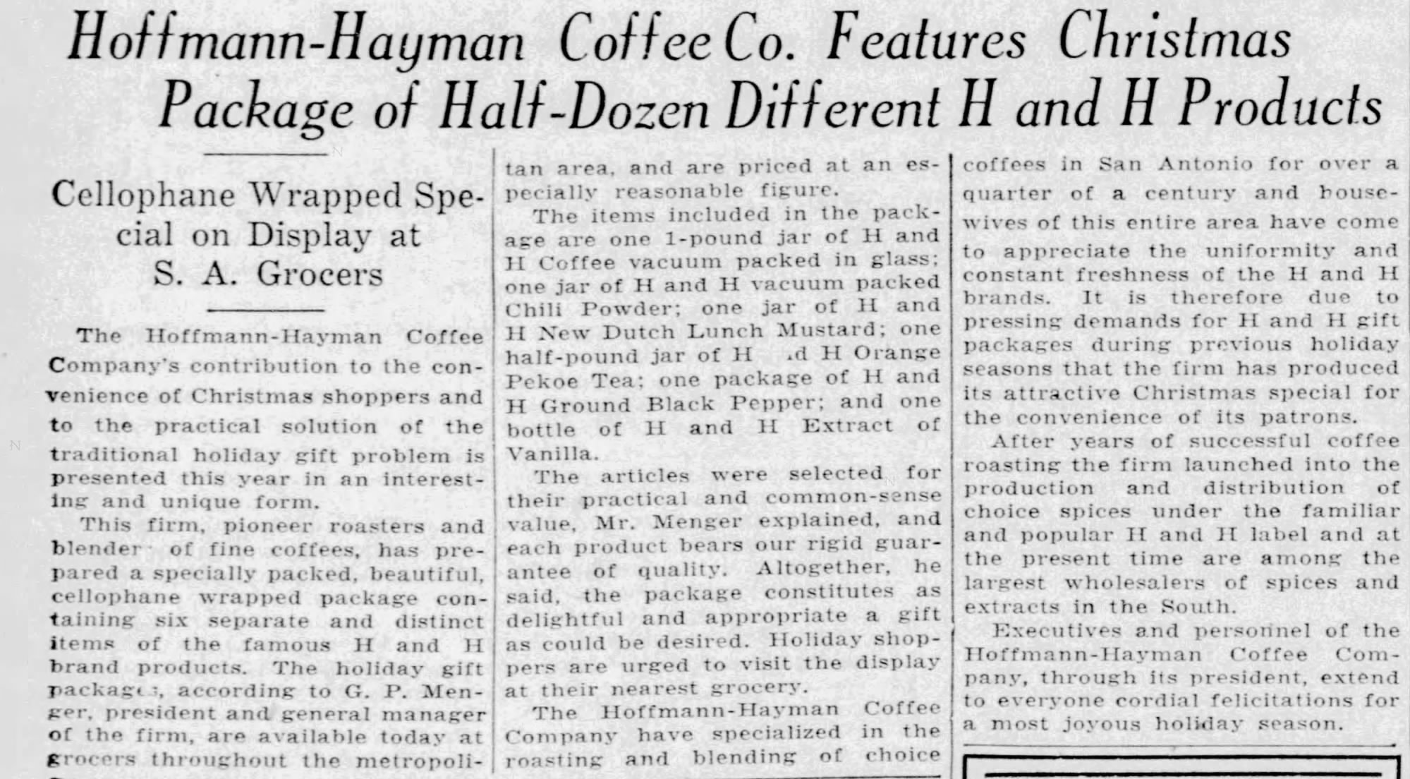 Embedded newspaper feature: H and H Christmas half-dozen package — *The News*, 16 Dec 1933, p. 6
