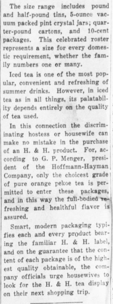 H and H Tea — Register, 22 Jun 1934 (2 of 2) 1934 Jun 22 San Antonio Register H and H Tea