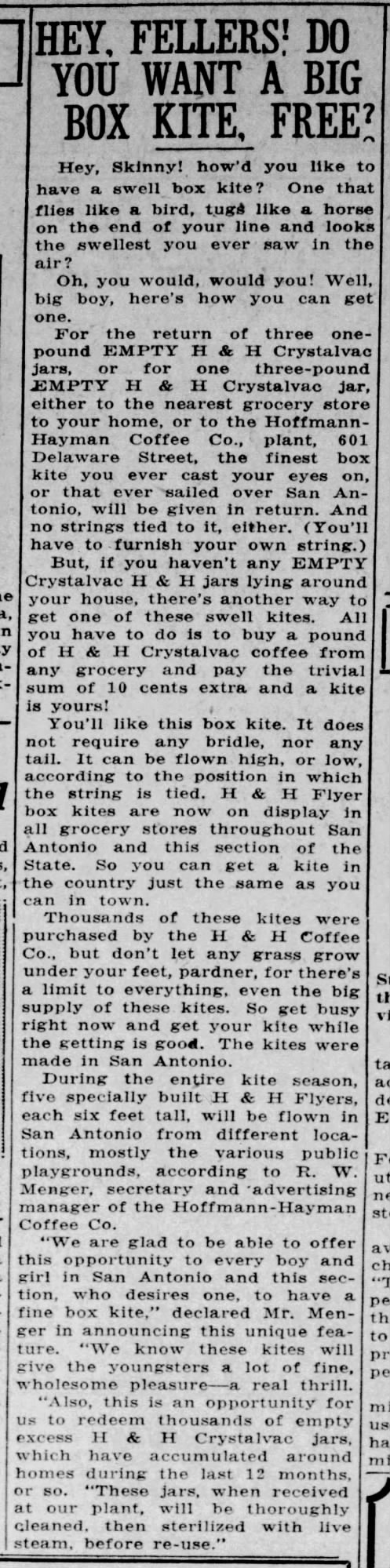 Hey Fellers! Do You Want a Big Box Kite Free? — The News, 23 February 1935