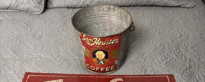 Sam Houston Coffee tin pail