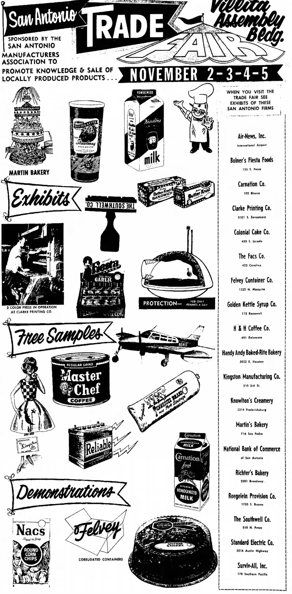 Embedded newspaper ad: San Antonio Trade Fair — H & H Coffee Co., Master Chef — *Express and News*, 4 Nov 1961, p. 22