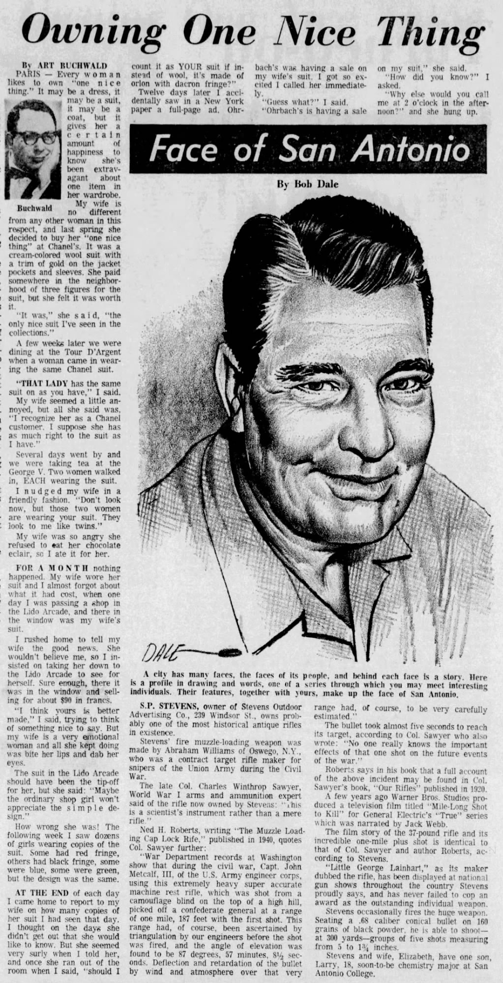 SA Express-News, 24 Aug 1969 — S. P. Stevens, Face of San Antonio, Stevens Outdoor Advertising Company *San Antonio Express-News*, 24 Aug 1969, p. 86 — "Face of San Antonio" by Bob Dale, with portrait photo of S. P. Stevens. Caption: "S.P. STEVENS, owner of Stevens Outdoor Advertising Company."