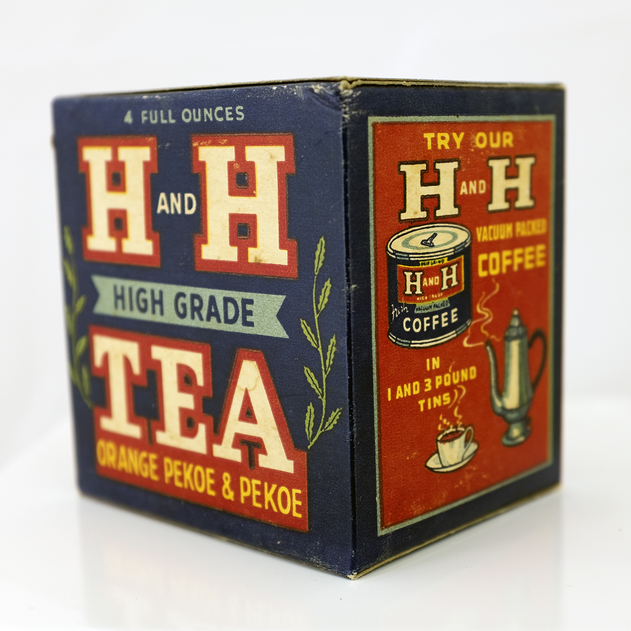 H and H Orange Pekoe tea carton side panel