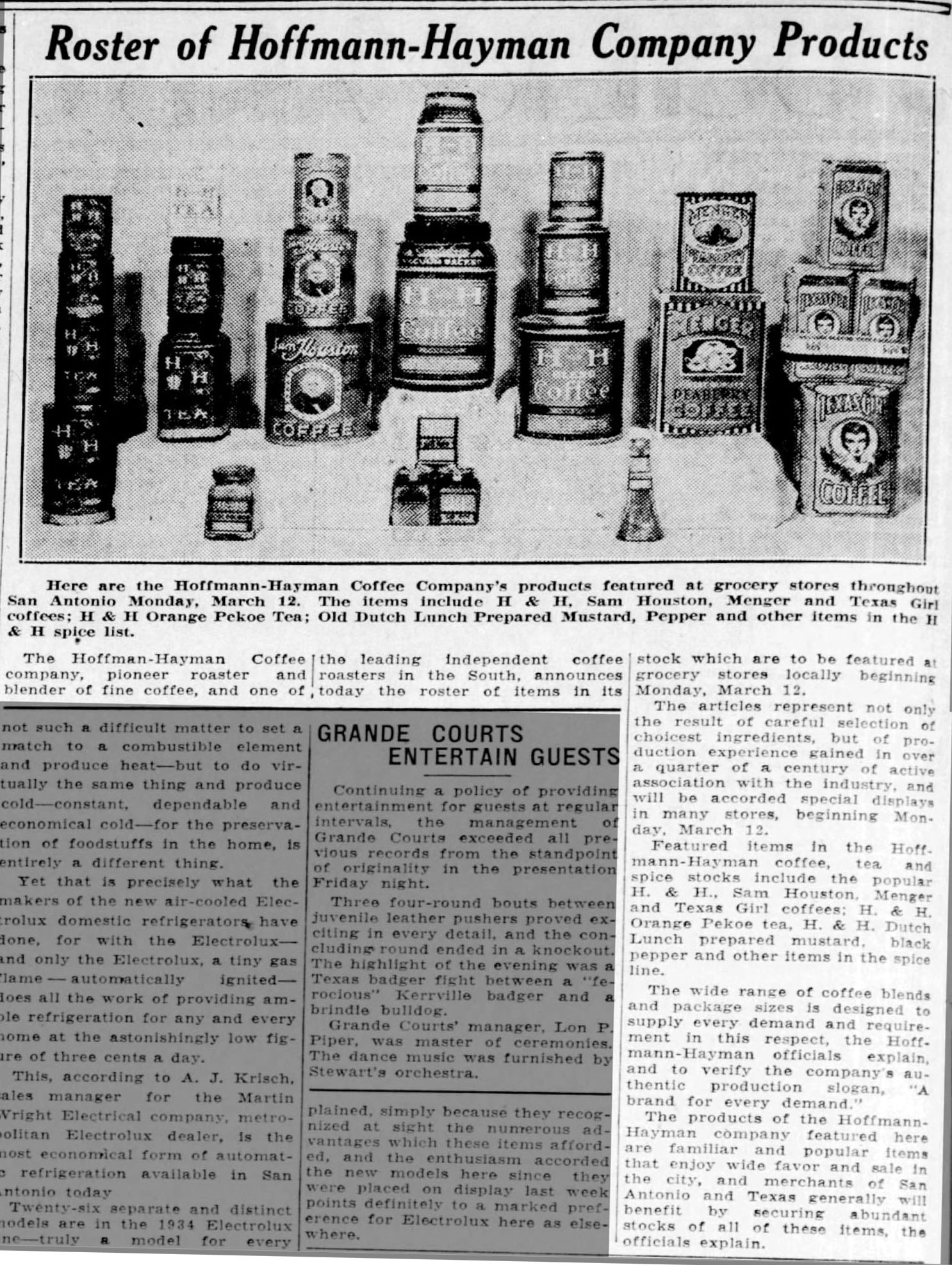 Roster of Hoffmann-Hayman Company Products — full-page view, The News, 10 Mar 1934
