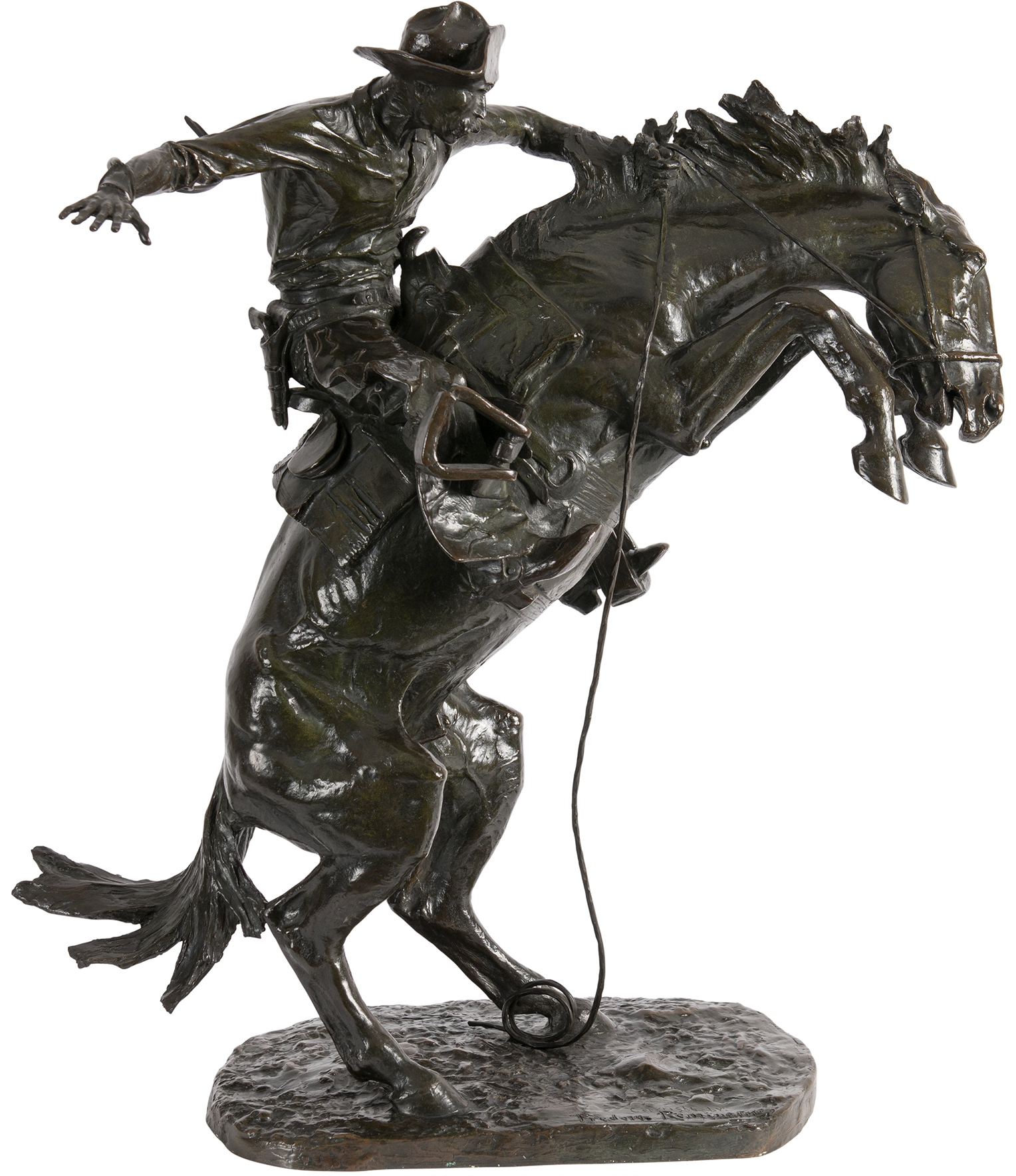 Frederic Remington, The Broncho Buster — Heritage Auctions Frederic Remington — The Broncho Buster, bronze, modeled 1895 — Heritage Auctions reference photograph