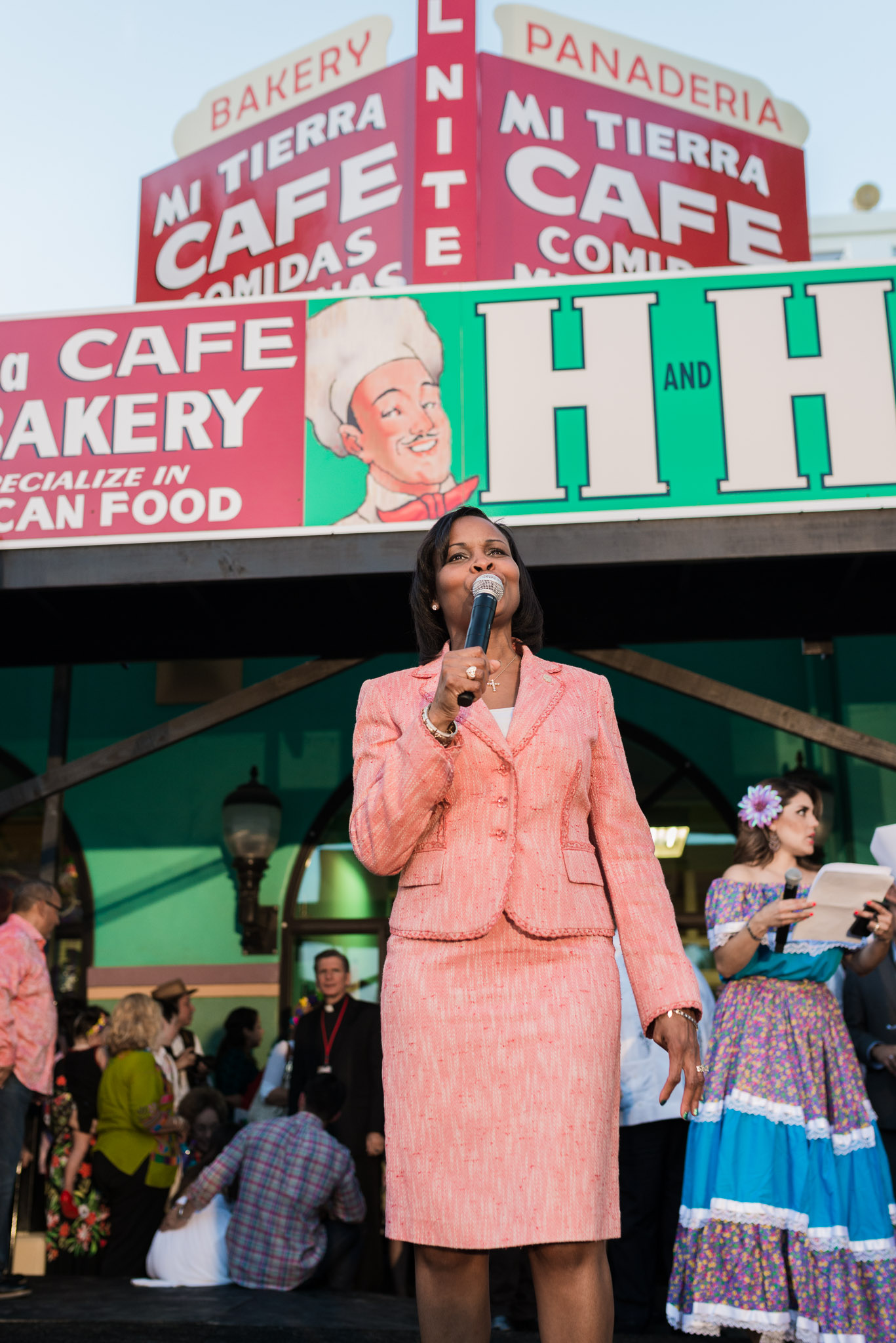 Mayor Ivy Taylor addresses the crowd as part of the Cortez family Restaurants' 75th anniversary. Photo by Anthony Francis. Mayor Taylor at Mi Tierra