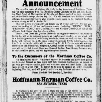 1917 Jan 28 San Antonio Express H&H ADV Morrison Coffee customers notice