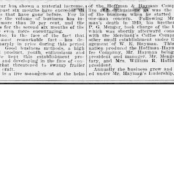 Express-News, 1 Aug 1920 — Coffee company business grows at rapid pace