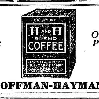 Display advertisement showing a boxed H and H Blend Coffee one-pound package flanked by the slogan text We Roast It and Others Praise It, San Antonio Express, 23 August 1920