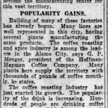 Light, 4 Oct 1925 — Coffee plants industrial leaders; G. P. Menger quoted