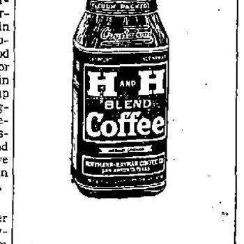 San Antonio Light display ad for the Hoffman-Hayman Coffee company booth, featuring an H and H Blend Crystalvac jar, May 31, 1933