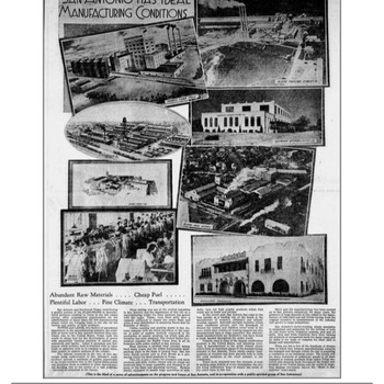 Newspapers.com PDF export of **San Antonio Express-News** (**Sunday 23 July 1933**, page 5) — headline **San Antonio Has Ideal Manufacturing Conditions** with reporting on local industry advantages (includes Hoffmann-Hayman / manufacturing context). Reference documentation only — not an object in the project collection.