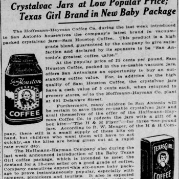 The News, 9 March 1935 — Sam Houston Coffee Now Offered in Crystalvac Jars
