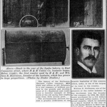 1935 Express-News — shack, first roaster, Wm. R. Hoffmann portrait