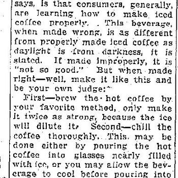 San Antonio Express article "Iced Coffee New Taste Thrill, If H & H Is Used," quoting R. W. Menger, August 19, 1935