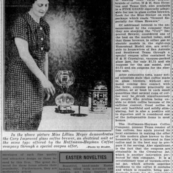 San Antonio Express-News, 13 April 1936 — Offers of Glass Coffee Brewers Made by H & H Coffee
