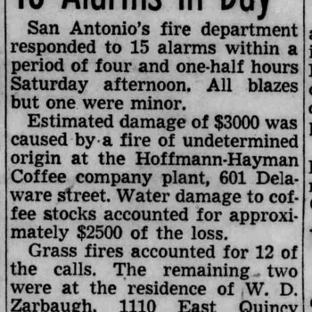 San Antonio Light, 26 January 1947 — Firemen Get 15 Alarms in Day