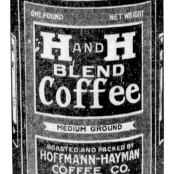 One-pound tin panel, “We roast it—others praise it,” WOAI tune-in line, San Antonio Light, 8 Jan 1932