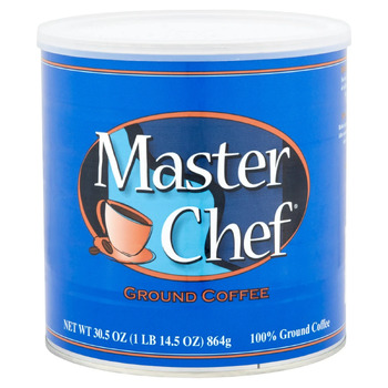 Master Chef coffee tin — navy-label variant (reference photograph; not Hoffmann-Hayman San Antonio)